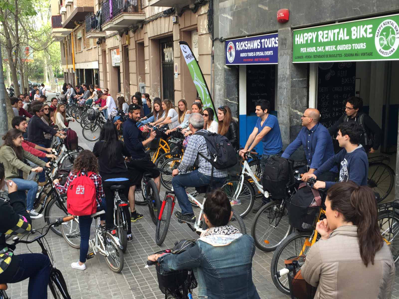 Happy Rental Bike big group of happy customers ready to ride
