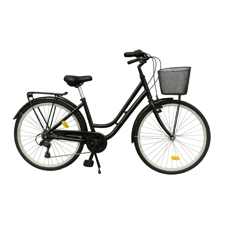 Urban rental bike with 'Happy Rental Bike' branding, ready for rental